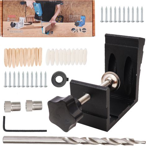 Kit 46 pièces gabarit de perçage incliné robuste aluminium précis, localisateur d'angle noir pour menuiserie, outil perforateur oblique (1/5)