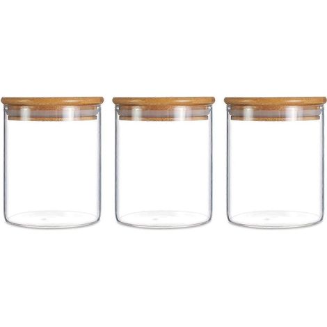 Bocal de conservation en verre avec couvercle en bambou pour une conservation hermétique, 450 ml - Lot de 3 (1/5)