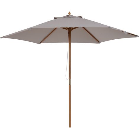 Ombrellone da giardino in legno da 2,5 m, parasole per patio, esterno, con telo di ventilazione, palo da 38 mm, meccanismo a fune e carrucola, grigio.