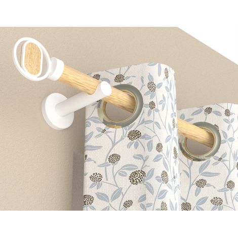 Lot de 2 Embouts Visio Blanc mat/Bois D20 pour tringle à rideaux - Style moderne - (1/2)