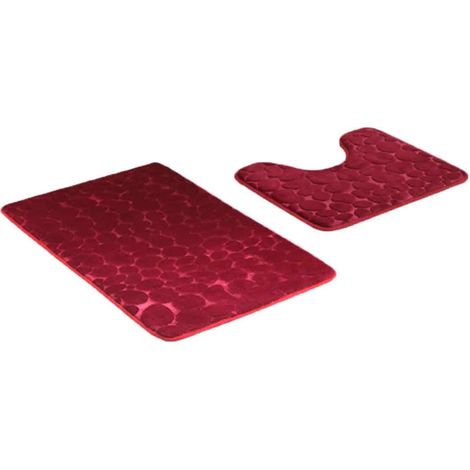 Tapis de sol de toilette 3D en moquette imitation pierre, deux pièces en flanelle absorbante (1/5)
