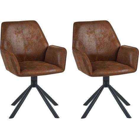 Set of 2 Swivel Dining Chairs Brown Faux Suede High Backrest Scandinavian Style WARNER (1/5)