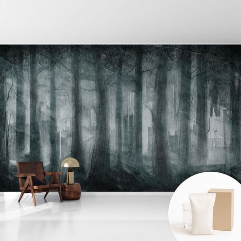 Fototapete Vliestapete mit Kleber - modern Wohnzimmer - Wanddekoration - einfach anzubringen Geheimnisvoller Wald 416x254 cm (1/5)