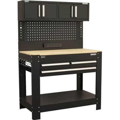 Sealey AP12701 Superline PRO Workbench with Pegboard Back Panel, Power Bar & Wooden Worktop