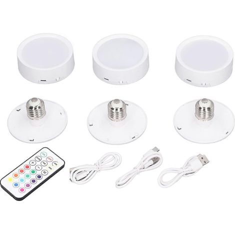 3er-Pack LED-Puck-Leuchten, 4 Farben, dimmbar, Timer, wiederaufladbar, batteriebetrieben, LED-Drucklampen mit E26-Fassung