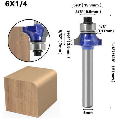 Jeu de 4 fraises à arrondir en carbure pour le bois, queue de 6 mm, outils de menuiserie