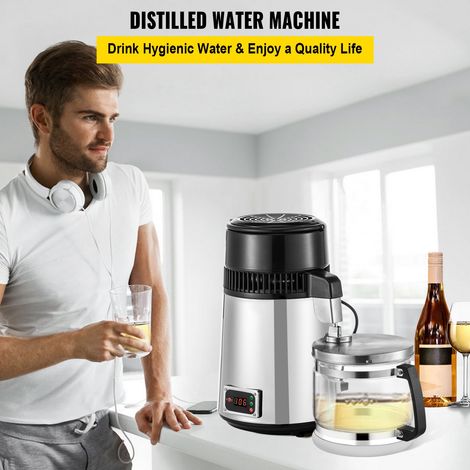 Distillateur d'Eau en Acier Inoxydable 750W Distillateur d'Eau 4L Distillateur d'Eau avec une Bouteille en Verre de Collection Pure Machine pour Maison Eau Distillée Argent (1/5)