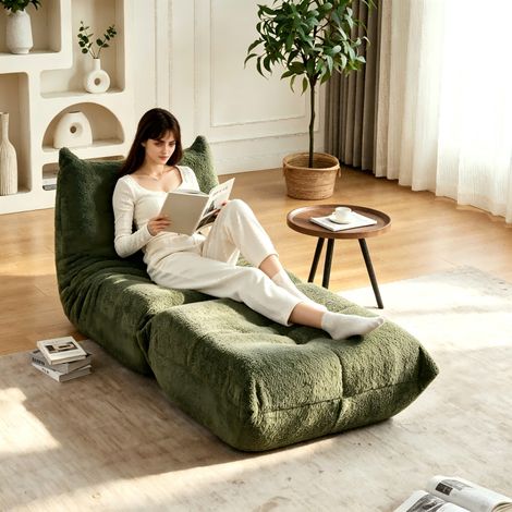Pouf-Poire Gris Chenille,Repose-pieds,Fauteuil Sol Cheminée,Pouf Poire,Mousse Mémoire Forme,Salon Chambre Bureau,94x185x71cm- Vert (1/5)