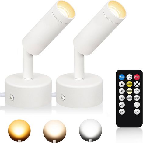 Blanc,2 Appliques murales , Spots LED d'intérieur, avec minuterie et télécommande, Spots d'éclairage vers Le Haut 3000K/4000K/5000K, Lampe sur Pied pour Plantes, œuvres d'art et Photos