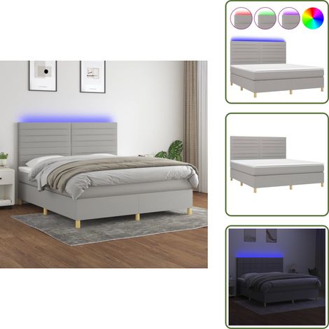 The Living Store Sommier à lattes de lit matelas et LED Gris clair 160x200 cm - Sommier Tapissier - Lit Plateforme - Lit Avec Led - Matelas À Ressorts Ensachés - Têtière Ajustable (1/5)