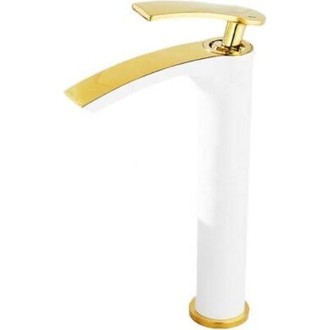 Rubinetto monocomando per lavabo da appoggio, con foro singolo, montaggio su piano, oro bianco (versione lunga) (1/5)