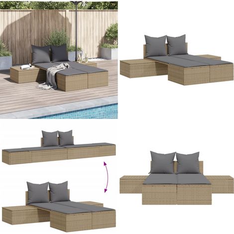 Doppel-Sonnenliege mit Auflagen Beige Poly Rattan - Doppelsonneliege - Gartenliege - Liegesofa - Outdoor Liege - Poolliege - Home & Living (1/5)