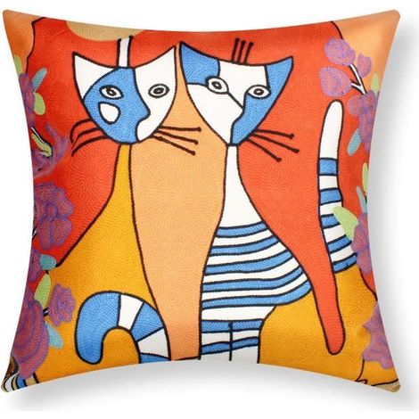 Housse de coussin - AVIZAR - 45x45 cm - Multicolore - Brodée - Design contemporain (1/5)
