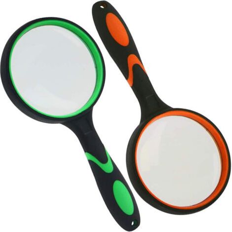 BUNTHAUS Lot de 2 loupes de poche pour seniors, grossissement 10×, 75 mm, noir/vert et orange (1/5)