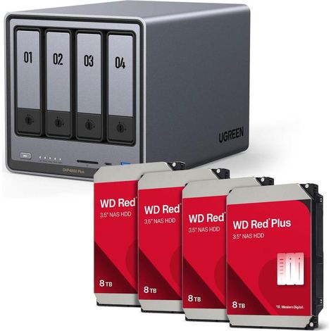 Ugreen NASync DXP4800 Plus + disco duro Western Digital de 32 TB (4 x 8 TB)
