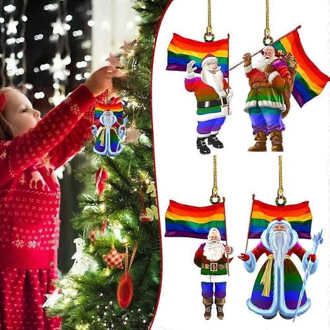 Ensemble de 4 décorations de Noël suspendues représentant le Père Noël (1/4)