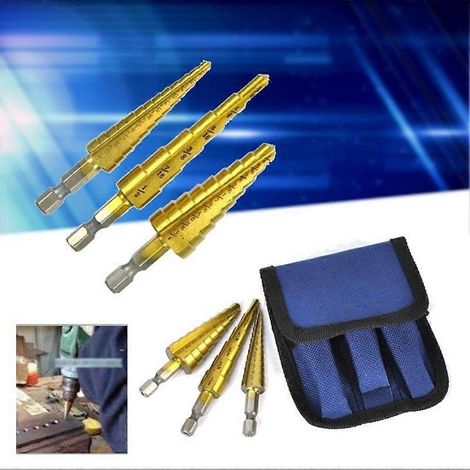 3-teiliges Set titannitridbeschichteter HSS-Stufenbohrer mit Schnellschaft