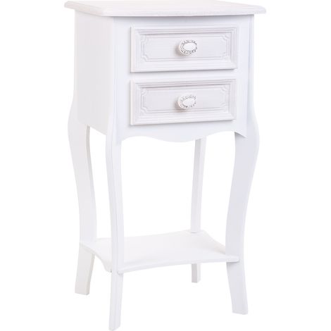 Mesita de madera de 2 cajones y 1 balda blanco 38x31.5x71 (1/5)