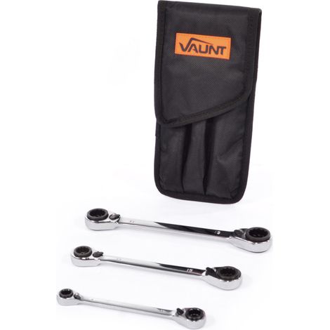 Vaunt Spanners V1448000 3 Piece Reversible Ratchet Spanner Set in Wallet