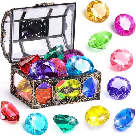 Jouet de plongée au trésor - Grand ensemble de plongée coloré en diamant avec coffre au trésor - Jouet de bain pirate pour enfants et tout-petits - Plongeant sous l'eau pour piscine, bain, fête d'anni (1/5)