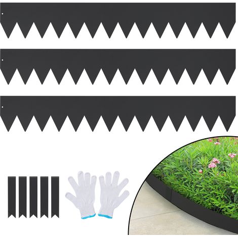 VEVOR Bordura de Acero 101,6x15,2 cm Borde para Cesped 3 Piezas Valla Delimitadora de Bordes con 5 Clips de Fijación Borde Limitador de Jardín Flexible para Jardines, Senderos, Patios, Cesped, Negro