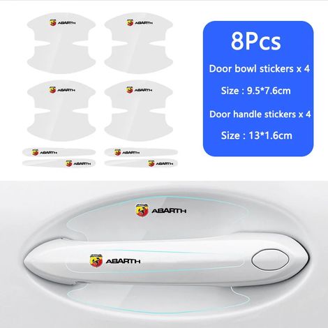 (Abarth 8 pièces) 8 pièces autocollants de poignée de porte de voiture film protecteur transparent adapté pour FIAT Abarth 500 Tipo FR Panda Argo Freemont Viaggio Bravo Punto (1/4)