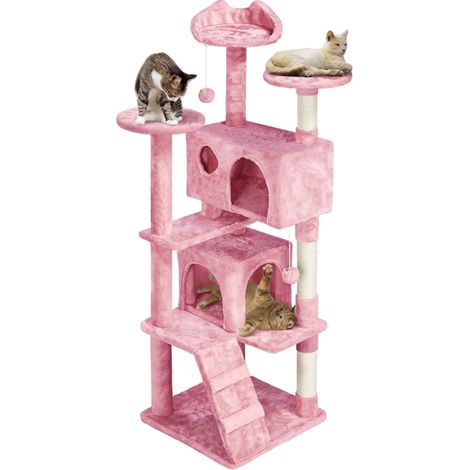 Yaheetech Albero Tiragraffi per Gatti in Sisal e Truciolato 49 cm × 49 cm × 158 cm Torre con Posatoio Condominio Gioco Rosa