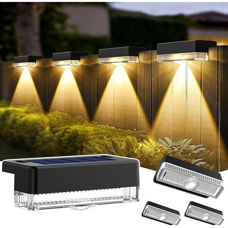 Lot de 4 lampes solaires de clôture d'extérieur étanches pour escaliers, arrière-cour, terrasse, balustrade, marches (blanc chaud) (1/5)