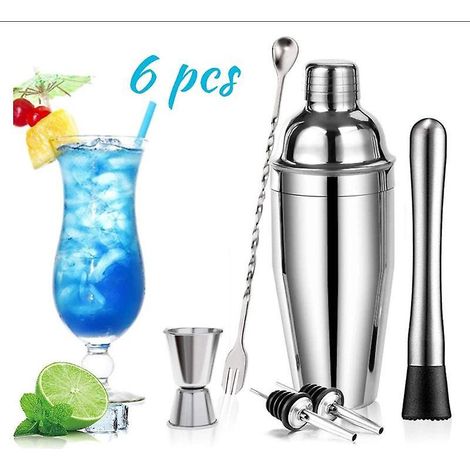 set Cocktail 6 Pices En Inox, 550ml Shaker, Doseur, Passoire, Pilon (1/5)