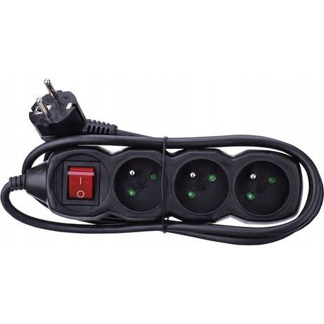 Rallonge avec interrupteur, 3 prises, 1,5 m /H05VV-F 3G1/ noir PC1311