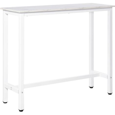 Table de Bar Table Haute Mange-Debout Plateau Effet Marbre Blanc Piètement Acier Blanc pour Cuisine Salon 120x40x100 cm (1/5)