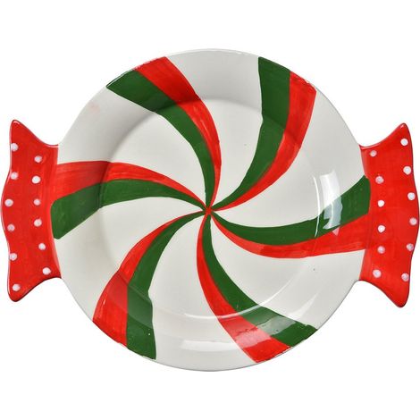 Plat de Service et Bol de Présentation en Céramique Rouge Vert Blanc 27 x 20 x 3 cm - PANGIVO (1/3)
