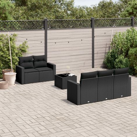 vidaXL Salon de jardin 6 pcs avec coussins noir résine tressée (1/3)