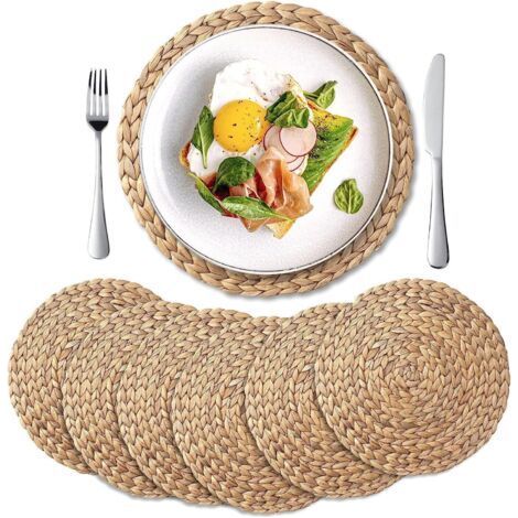Rundes Platzset-Set (6-teilig) - Untersetzer aus natürlicher Wasserhyazinthe und geflochtenem Stroh für den Esstisch (30 cm) (1/5)