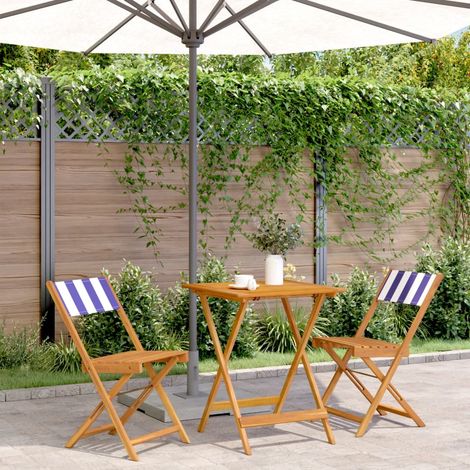 Ensemble de bistro 3 pcs-Salon de jardin bistro bleu et blanc tissu et bois massif 327623 (1/5)
