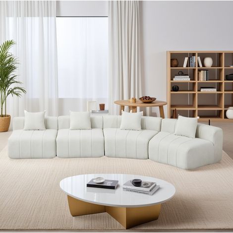 Divano modulare curvo 4 posti in ciniglia beige, senza montaggio, con 2 cuscini HAVRYA (1/5)