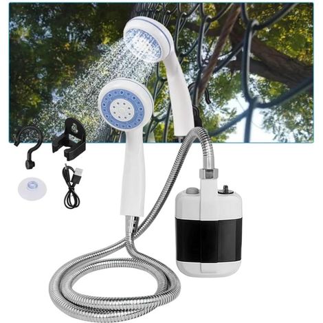 Bardusch - Douche de camping portable, pompe de douche électrique rechargeable avec pommeau de douche, pulvérisateur extérieur avec crochet, douche de camping pour camping, voyage, lavage de voiture e (1/5)