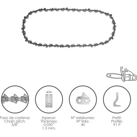 Kettensägenkette 3/8"/0,050" 1,3 mm./40 Links/91 S (1/2)