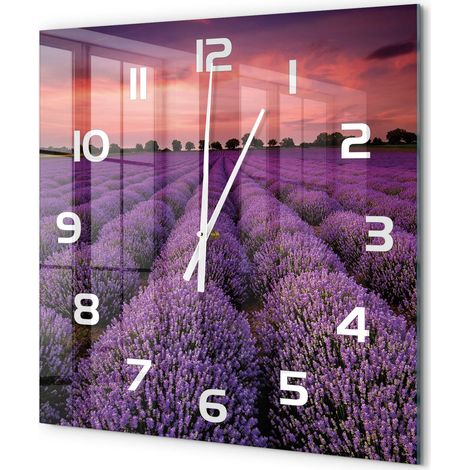 Grande Horloge Murale Carrée Moderne en Verre Trempé Silencieuse Maison Bureau Champ de lavande 60x60 cm (1/5)