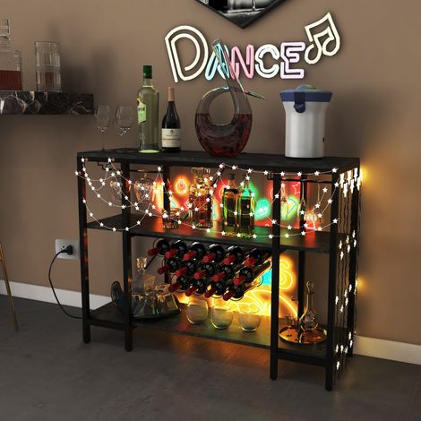 Casier à Vin de Style Industriel avec 1 Comptoir et 2 Étagères de Rangement Porte-verre Casiers à Bouteilles Prises De Courant Étagère Gris CW5751 Maison Chic (1/3)