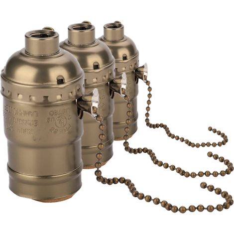 lot de 3 Douilles de type E27 chromées vintage avec interrupteur à chaînette (1/2)