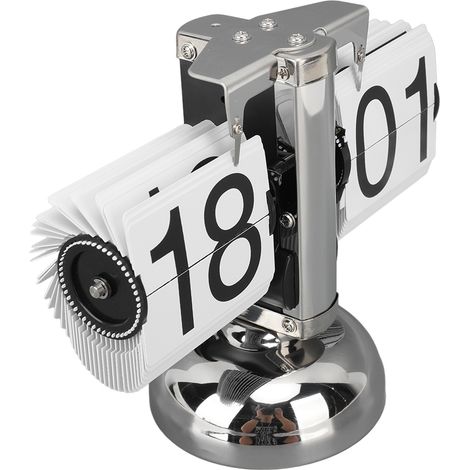 Horloge de table rétro à rabat, à piles, en acier inoxydable 304, pour la maison ou le bureau, affichage 24 heures, cadran blanc. (1/5)