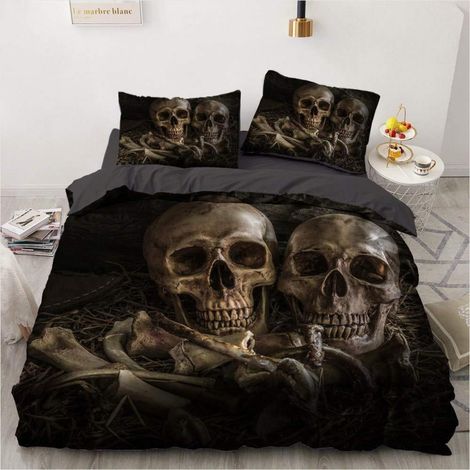Bettwäsche-Set Totenkopf Motiv 155x220cm mit 2 Kissenbezügen 80x80cm aus Mikrofaser