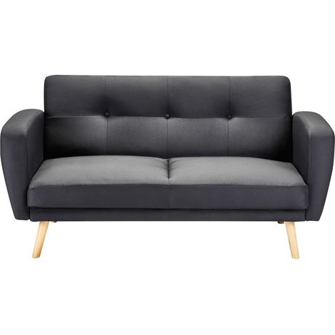 Divano Letto in Tessuto Nero Imbottito 2 Posti Gambe in Legno Minimalista Florli