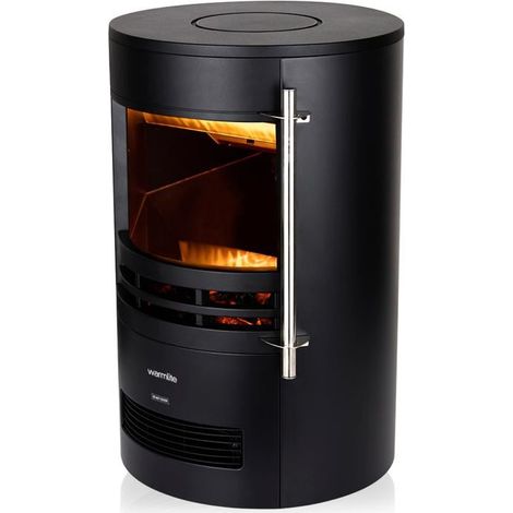 Warmlite WL46022 Elmswell Round Contemporary Stove with Two Heat Settings, Realistic LED Flame Effect, 2000W, Black