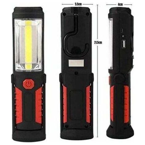 Lampe Torche LED Rechargeable Mains-Libres[NOUVELLE VERSION 2018] 3W Baladeuse à LED COB 2 en 1 Lampe de Poche pour Camping/Randonée/Auto/Garage/Atelier, Deux Modes d'Allumage, Rouge, (1/4)