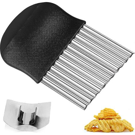 Wellenförmiger Gemüseschneider, Kartoffelschneider aus Edelstahl mit Fingerschutz, wellenförmiger Pommes-Frites-Schneider, wellenförmiger Gemüseschneider, gerillter Süßkartoffelschneider und mehr