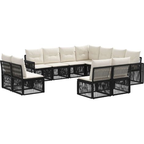 Gartensofa-set 11 pcs Schwarz und Cremeweiß Poly-Rattan vidaXL