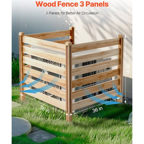 Clôture de confidentialité en bois, 914 x 914 mm, clôtures d'écran pour climatiseur à 3 panneaux, avec piquets métalliques, install… (1/5)