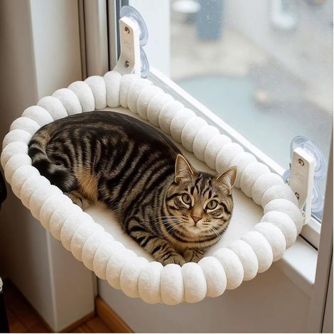 Elegant Hamac pour Chat Pliable - Hamac Chat Fenetre avec et Lavable lit pour, cadre en métal, lit de fenêtre avec 4 ventouses puissantes Supporte jusqu'à 18kg (1/4)